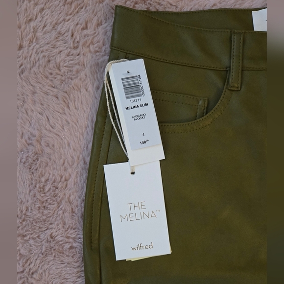 The Melina Wilfred Olive Green Avocado Women's Vegan Leather Pants Skinny Leg - Picture 3 of 9